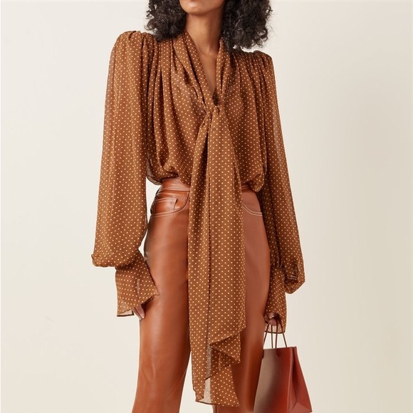 Acler Swansea Puff-Sleeve Polka-Dot Georgette Tie-Neck Top. Size 6 - Picture 3 of 9